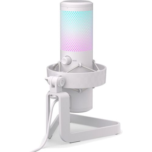 Weißes Endorfy AXIS USB-C Streaming Mikrofon mit RGB-Beleuchtung