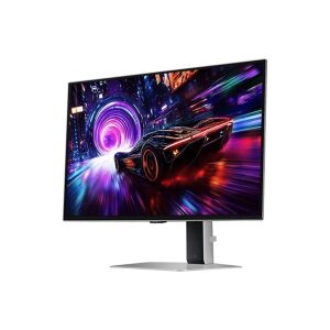 Angled view of Samsung 27" Odyssey OLED G8 Gaming Monitor - Laptop and Monitor