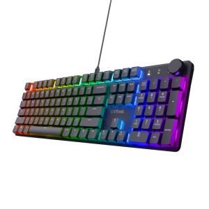Ukośny widok klawiatury mechanicznej Trust GXT 866 Torix z RGB - Klawiatura