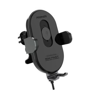 Promate PowerMount-15W autós telefontartó vezeték nélküli töltővel, fekete - Promate