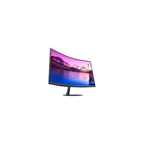 Widok pod kątem monitora zakrzywionego Samsung 27" S27C390EAU na białym tle