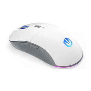 Endorfy GEM Plus Onyx White Wireless Gaming Mouse angled view with logo - Peripheral