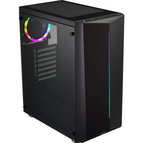 FSP CMT151 Čierna PC skrinka s ARGB ventilátorom a bočným panelom z tvrdeného skla