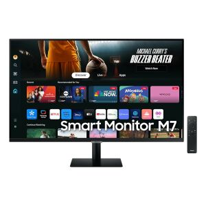 Inteligentný monitor Samsung 32-palcový LS32DM700UUXEN zobrazujúci streamovacie aplikácie a diaľkové ovládanie - Monitory