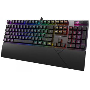 Angled view of Asus ROG Strix Scope II RX Mechanical Gaming Keyboard with RGB lighting - ASUS Keyboard
