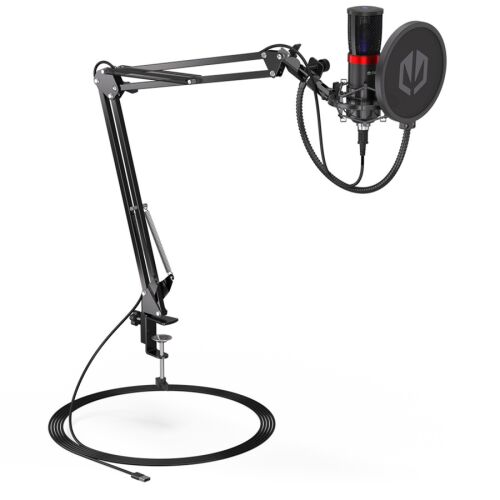 Endorfy Solum Streaming Mikrofon auf Ständer mit Popfilter, schräge Ansicht