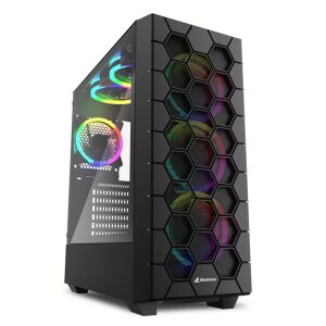 Sharkoon RGB HEX Schwarzes PC-Gehäuse mit RGB-Lüftern und Seitenteil aus gehärtetem Glas - Computergehäuse