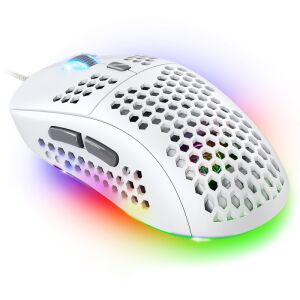 Angled view of Spirit of Gamer Pro-M4 Arctic RGB White Gaming Mouse - Mouse