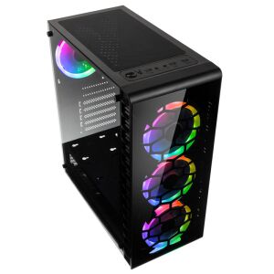 Kolink Observatory Lite Schwarzes PC-Gehäuse mit ARGB-Lüftern und gehärtetem Glas - Computergehäuse