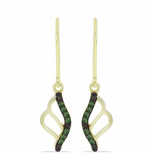 Aranyozott Ezüst Fülbevaló Zöld Gyémántokkal - Pillangó Design 139301008 - Női kiegészítő