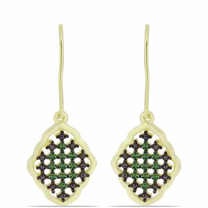 Arannyal Bevont Ezüst Fülbevaló - 0.26 Karátos Zöld Gyémántokkal 139301044 - Női fülbevaló