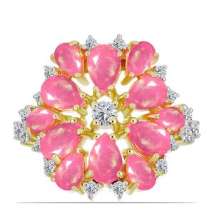 Arannyal Bevont Ezüst Gyűrű - Rózsaszín Opál és Fehér Topáz 139301119 - Divat & Öltözködés