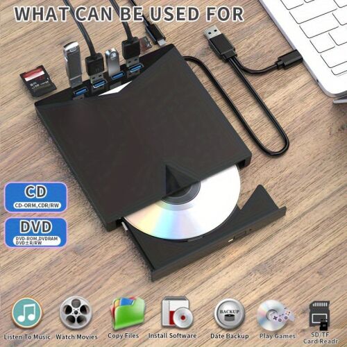 8 az 1-ben USB 3.0 Külső CD/DVD Meghajtó és Kártyaolvasó