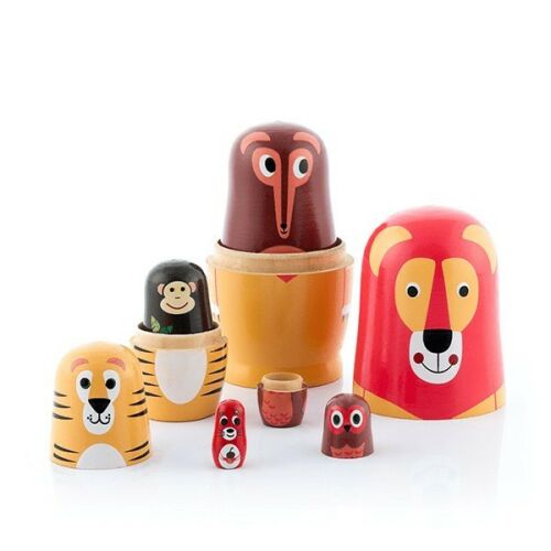 InnovaGoods fa állatfigurás matrjoska babák, 6 darabos készlet - Figura
