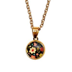 Kézzel Készített Virágos Üveglencsés Medál - Arany vagy Ezüst Lánccal