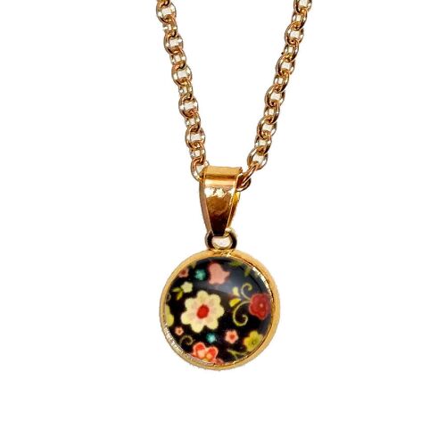 Kézzel Készített Virágos Üveglencsés Medál - Arany vagy Ezüst Lánccal