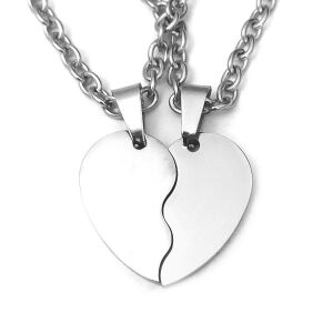 Páros Félszíves Medál Szett - Tüköracél, Gravírozható, Ezüst