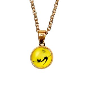 Nyújtózkodó Cica Medál - Üveglencsés, Arany vagy Ezüst