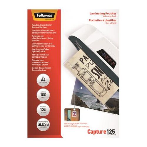 Fellowes Capture125 Öntapadó Lamináló Fólia - A4, 125 mikron, 100 db 139305376