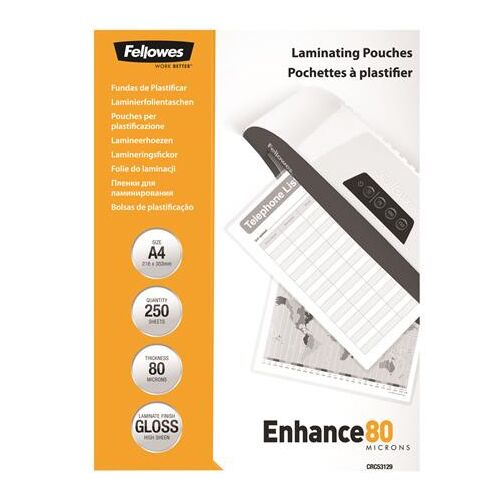Fellowes A4 Lamináló Fólia - 80 mikron, Fényes, 250 db 139305496