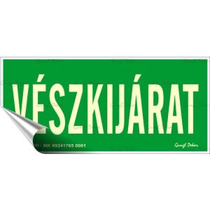Fluoreszkáló Vészkijárat Matrica - 25x11,5 cm, Utánvilágító 139306850 - Figyelmeztető matrica