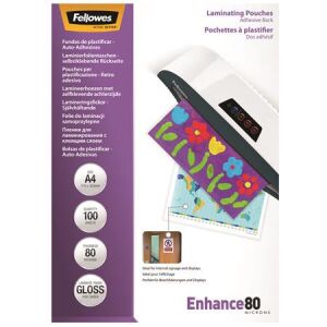 FELLOWES A4 Lamináló Fólia - 80 mikron, Fényes, Öntapadó, 100db 139308546 - Lamináló fólia