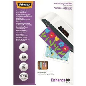 Fellowes Lamináló Fólia A3 - 80 mikron, Fényes, Öntapadó, 100db 139307929 - Lamináló fólia