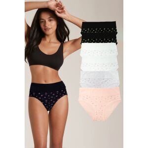 Set lenjerie intimă de damă din bumbac cu talie înaltă Dollcini, pachet de 6, model floral - Îmbrăcăminte pentru femei