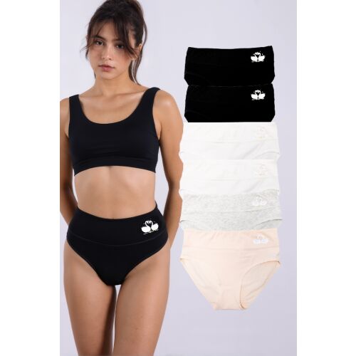 Dollcini, Magas derekú női bugyi, 95% Pamut + Spandex-Többszínű, 6 db-os Csomag, ZZC_62072_XL