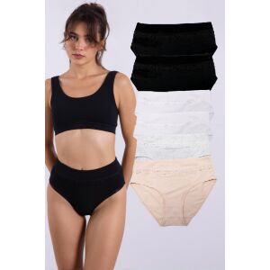 Set de chiloți de bumbac cu talie înaltă Dollcini pentru femei, pachet multicolor de 6, purtat cu sutien asortat - Îmbrăcăminte pentru femei