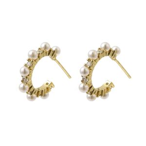 18K Gold Ohrringe mit Perlen und transparentem Zirkonia