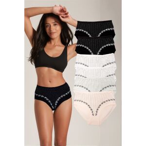 Set lenjerie intimă din bumbac cu talie înaltă Dollcini pentru femei, pachet multicolor de 6 bucăți - Îmbrăcăminte pentru femei