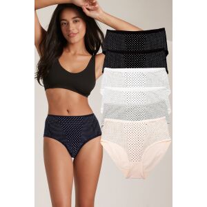 Chiloți de bumbac cu talie înaltă Dollcini, set de 6 bucăți, culori asortate, design cu buline - Îmbrăcăminte pentru femei