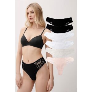 Dollcini, Бикини стрингове, дантелени бикини, 95% памук + спандекс, едноцветни, опаковка от 6, ZZC_0252_L