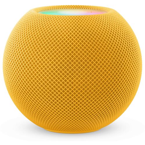 Ukośny widok głośnika Apple HomePod mini w kolorze żółtym
