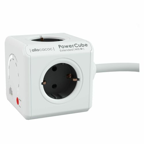 Allocacoc PowerCube Extended WiFi - 4 aljzatos elosztó, 1.5m - Fehér/Fekete