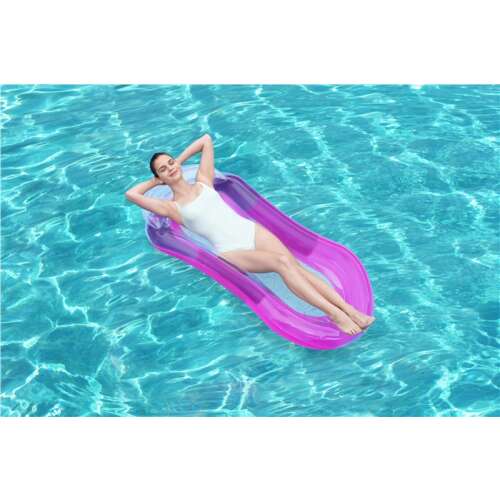 Woman relaxing on a purple Bestway Aqua Lounge inflatable pool float in water