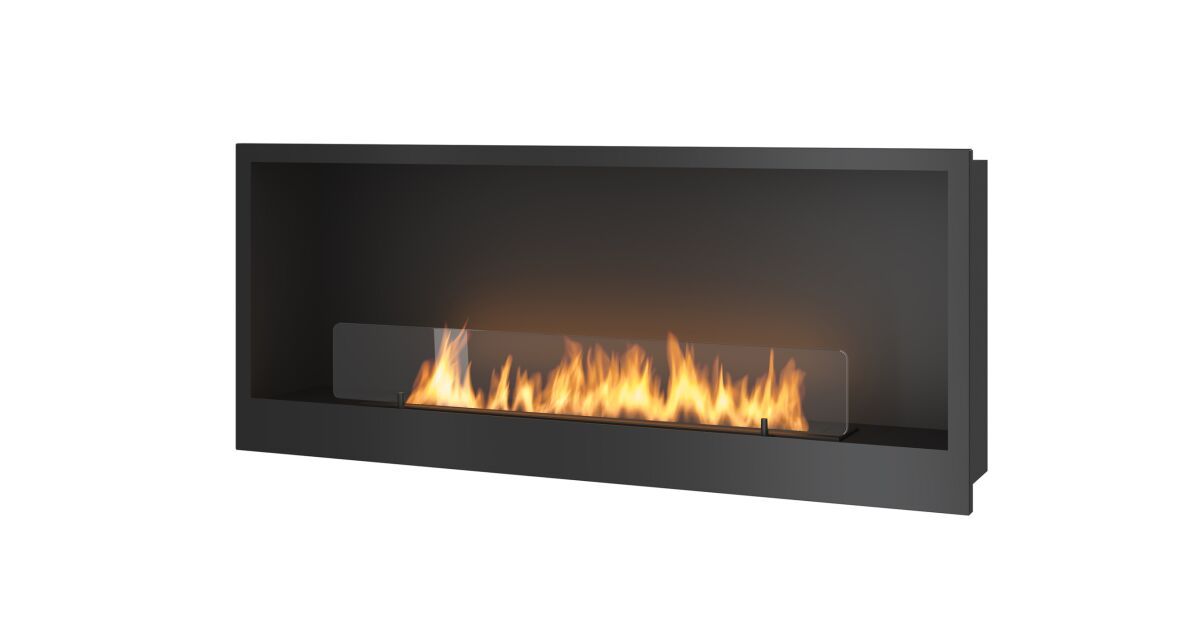 Semineu cu Bioetanol Inside 1200 by INFIRE, 1200 x 500 x 200 mm, Central, Incorporabil, cu Sticla termorezistenta si accesorii incluse, Otel, Negru, lungime arzator 80 cm si capacitate rezervor 2 litri 139339264