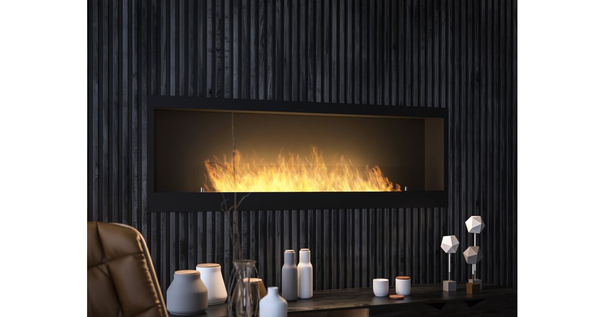 Semineu cu Bioetanol Inside 1500 by INFIRE, 1500 x 500 x 220 mm, Central, Incorporabil, cu Sticla termorezistenta si accesorii incluse, Otel, Negru, lungime arzator 100 cm si capacitate rezervor 3 litri 139340548