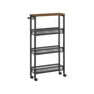 VASAGLE Keskeny Gurulós Állvány - 4 szintes, Vintage Barna/Fekete