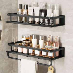 Rozsdamentes Acél Dupla Fürdőszobai Polc - 30cm, Törölközőtartóval