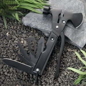 Multifunkciós Túlélő Eszköz - 17 az 1-ben, Rozsdamentes Acél, Fekete