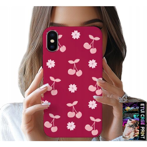 TOK IPHONE X / XS - CSERESZNYE, CSERESZNYE BORDÓ HÁTTÉRREL + FÓLIA