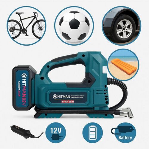 Inflator de anvelope fără fir Hitman, compresor pentru mașină și bicicletă, cu 2 baterii, 62V, HT-ACP-6831