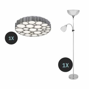 Szett ajánlat! Andela ezüst mennyezeti lámpa + Dave króm állólámpa 139491443 