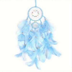 Kék álomcsapda tollakkal, kézzel készített fali dekoráció - Álomfogó