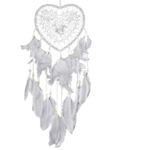 Elegáns fehér csipke szív álomfogó tollakkal, kézzel készített - Álomfogó