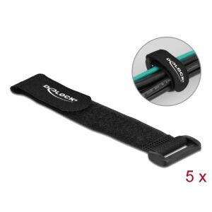 Delock Befűzős kábelkötegelő tépőzárral hossza 190 mm, szélessége 25 mm, 5 db. Fekete (19531) 139511602 - Delock