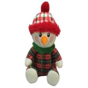 Karácsonyi hóember plüssfigura, 22 cm-es méretben, piros kockás sapkával és sállal - Swissten