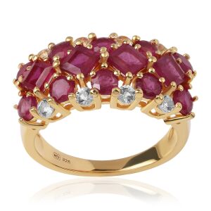 Aranyozott Ezüst Gyűrű Mozambiquei Rubinnal és Topázzal 139512488 - Női gyűrű